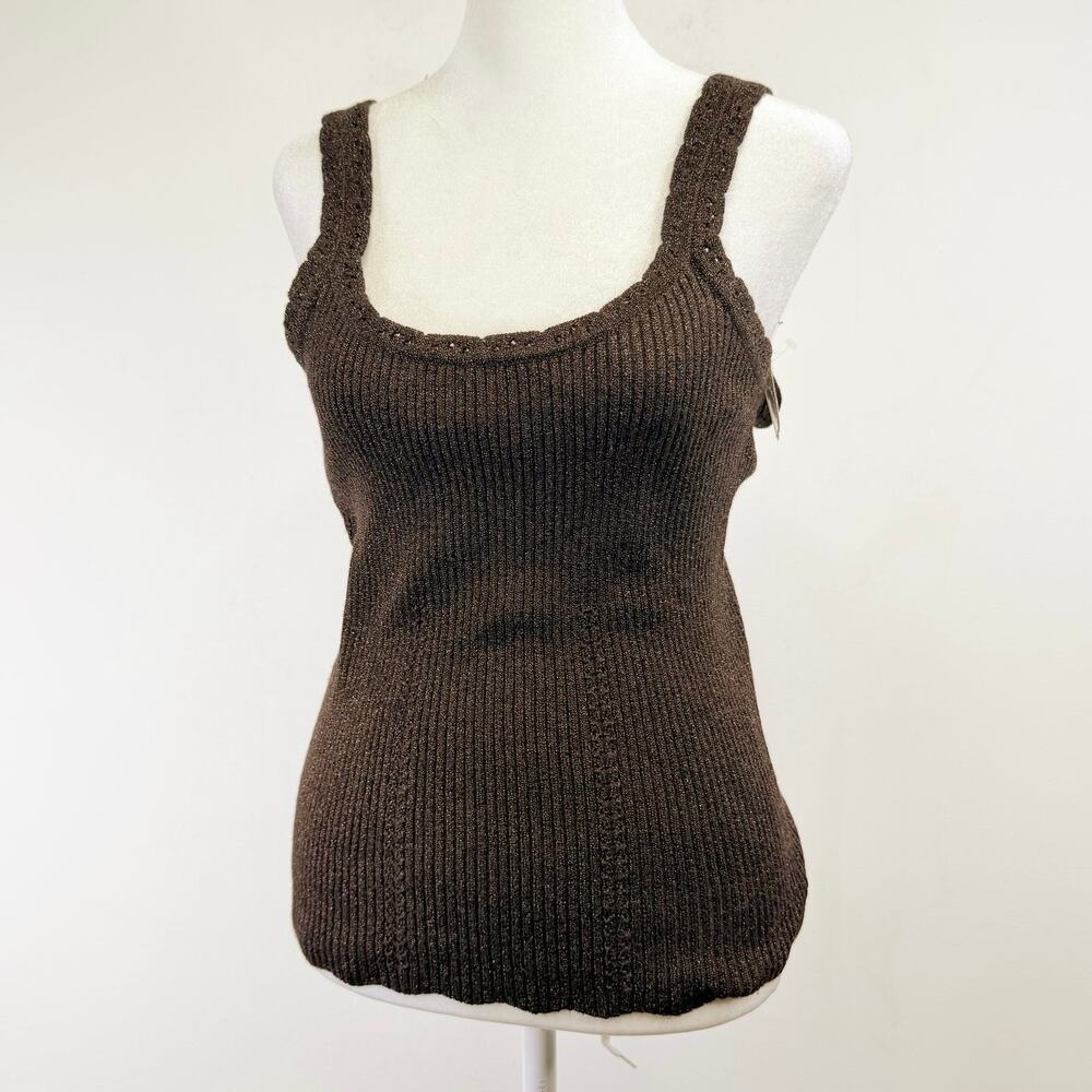 ANDREW GN Wool Blend Knit Tank Brown Metallic Womens 48 France Quiet Luxury